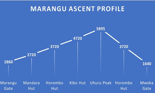 Ascent profile of the Marangu Route on Mount Kilimanjaro